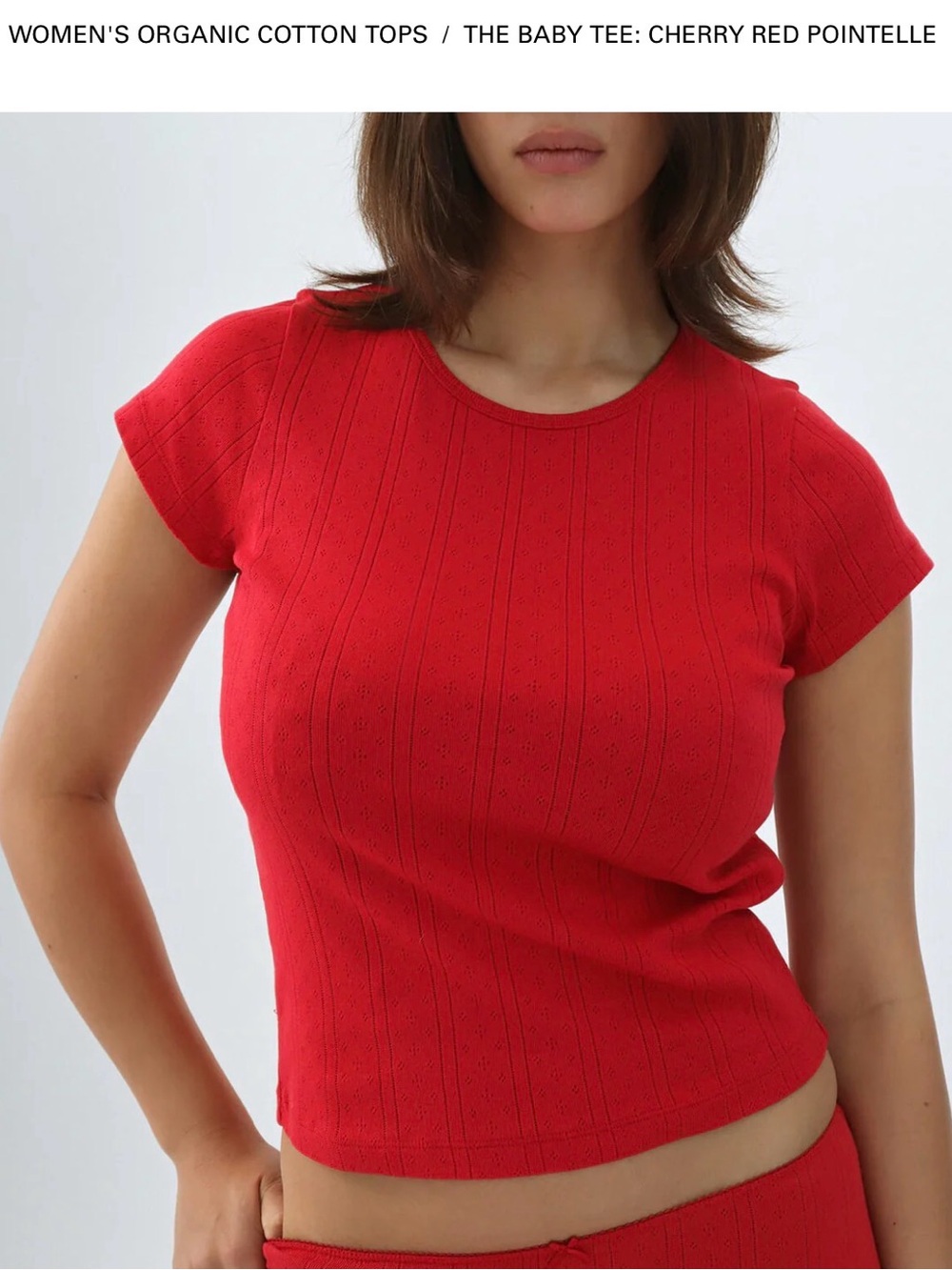 Pointelle Short-Sleeve Crop Tee in Cherry Red